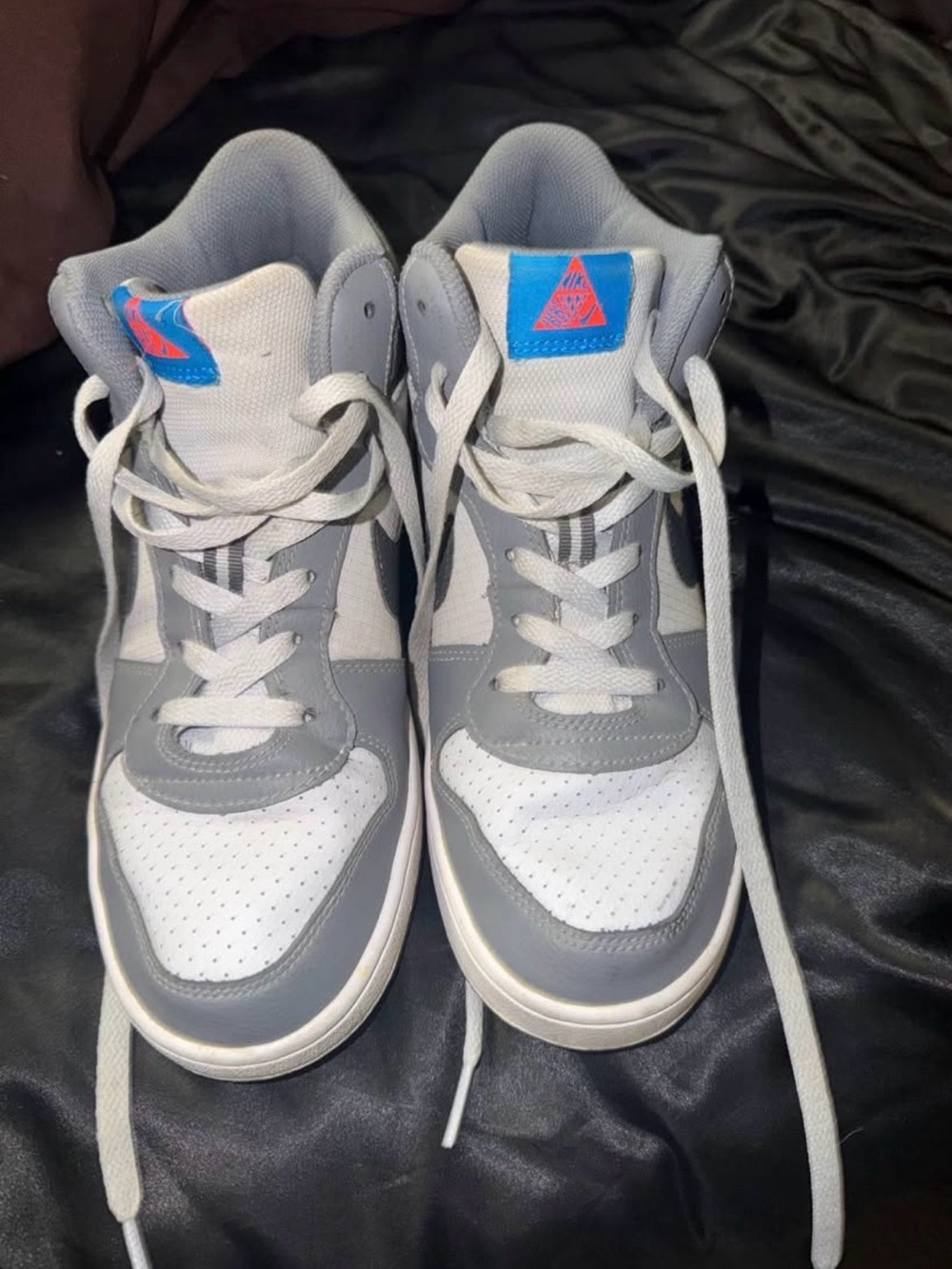 Nike Kids Gray and White High-Top Sneakers with Blue Accent